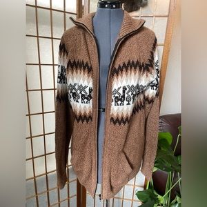 Vintage Alpaca Wool Sweater Llama Zip Up Front Cardigan Men’s Small Knit Core S